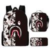 Mochila de estudante de tubarão de correspondência de cores de camuflagem transfronteiriça Impressão digital de grande capacidade Cartoon Anime Mochila Mochila