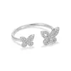Anillo de mariposa ajustable de plata de ley S925 para mujer, incrustado con circonita, anillo de dedo índice de estilo retro simple a la moda para mujer