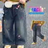 Jeans para niñas estilo coreano, estilo primavera y otoño, pantalones anchos holgados y elegantes para bebés, pantalones largos bordados, jeans de moda trendy