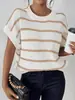 Colete suéter feminino listrado color block, com mangas curtas, para outono e inverno, venda quente transfronteiriça, suéter pullover casual solto