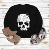 Top con estampado de calaveras, cuello redondo, holgado, manga larga, suéter casual para mujer