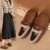Zapatos Peludos para Mujer Invierno Ropa para Exteriores 2026 Estilo Nuevo Más Terciopelo Cálido Suave Piel Zapatos de Algodón para Madre Mocasines de Suela Plana Zapatos Pequeños de Cuero