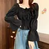 Camisa Francesa de Manga Abullonada, Diseño Nuevo, Estilo Nicho, Clavícula, Estilo Gentil, Entallada en la Cintura, Top Versátil con Volantes