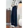 Calça de moletom cinza resistente, corte reto, caimento solto e perna larga, estilo americano moderno com corte enviesado, para homens e mulheres, calça esportiva casual para o outono
