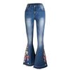 Calças Jeans Flare Transfronteiriças Europeias e Americanas para Mulheres Jeans Bordado Pesado 3D Calças Jeans de Perna Larga Femininas de Outono