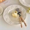 Vajilla Estilo Ins Estilo Crema Plato Repujado Sentido Avanzado Lujo Ligero Plato Doméstico Cerámica Plato para Pastel Postre Panqueque