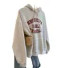 Moletom com Capuz Cinza Americano para Primavera e Outono, Tops Pequenos para Mulheres, Novo Outono e Inverno 2025, Forrado com Fleece e Espessado