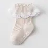 Bebés Recién Nacidos y Niños Pequeños, Niñas, Algodón Peinado Primavera, Otoño e Invierno Encaje Boca Ancha Princesa Calcetines de Media Caña Antideslizantes