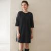 Suave y Ceroso~ Estilo Coreano Suéter 100% Cachemir Puro para Mujer Cuello Redondo Manga Tres Cuartos Longitud Media Vestido de Punto Holgado para Base