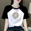 Camiseta Estampada de Manga Curta com Patchwork Color-Blocking Estilo Designer para Mulheres, Tamanho Plus, Top Emagrecedor, Comércio Exterior Transfronteiriço
