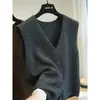 Cardigan de Tricô Sem Mangas 100% Lã Feminino Outono/Inverno 2026 Colete de Gola V Estilo Old Money Colete Moderno para Camadas