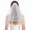 Velo de novia transfronterizo con peine para el cabello, tocado de velo blanco, lazo de perlas bordado, velo de doble capa