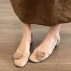 Versión de Piel de Oveja~Exquisitos Zapatos de Tacón Cuadrado con Estampado Floral Estilo Francés para Mujer, Zapatos Elegantes de Verano 2025 para Combinar con Faldas, Zapatos de Salón Camelia