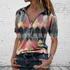 Europeu e Americano Transfronteiriço plus size Feminino Slim-fit Decote V Top Feminino Camiseta Estampada com Zíper Lel Camiseta de Manga Curta para Mulheres
