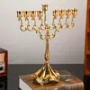 Artesanato Religioso Castiçal de Metal Hanukkah Castiçal de Nove Braços Luxo Leve Castiçal Retrô Ornamento de Vela Dourado de Nove Braços