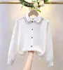 Camisa Blanca de Encaje para Niños, Blusa Elegante de Gasa con Mangas Largas para Niñas, Uniforme Escolar de Primavera y Otoño para Estudiantes