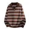 Venta caliente transfronteriza Marca de moda Suéter de punto a rayas con cuello Henley venta directa de fábrica de prendas de punto para hombre