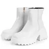 Botas femininas curtas de salto ultra-alto para outono e inverno, estilo europeu e americano, bico redondo, sola grossa, antiderrapante, zíper lateral, plataforma impermeável, cor sólida