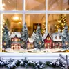 BRUP Pueblo Navideño de Cuento de Hadas Pegatina para Ventana Escena Invernal Acuarela Casas Pinos Copos de Nieve Atmósfera Invernal Pegatina Decorativa para Ventana