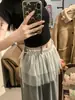 Falda Blanca de Encaje con Dobladillo de Atar, Falda de Capas, Falda Corta de Atar, Media Falda de Malla