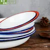 14-24cm Amarelo Nostálgico Tradicional Antigo Prato de Esmalte Prato para Espetinho de Fondue Restaurante com Tema Nostálgico Prato de Lanche Branco
