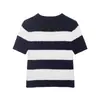 Atacado Fabricante de Roupas Femininas Transfronteiriço 2026 Moda Europeia e Americana Versátil Slim-Fit Listrado Manga Curta Malha