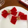 Horquilla Roja de Año Nuevo para Niñas con Lazo, Accesorio para el Cabello, Tocado Tradicional Chino de Año Nuevo, Pinza para el Cabello con Peluca de Estilo Chino para Niñas Hanfu