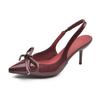 Tacones Altos de Lazo Borgoña Estilo Francés Modelo Nuevo 2025, Hermosas Sandalias de Salón de Aguja con Punta Fina y Cerradas para Mujer
