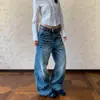 Jeans de Mezclilla Lavada Estilo Americano con Bigotes de Gato para Hombres y Mujeres Corte Limpio Sensación de Alta Gama Pantalones de Pierna Recta Sueltos para Otoño e Invierno con Efecto Apilado