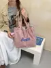 Bolsa Tote de Camurça Feminina com Cordão Grande Capacidade para o Dia a Dia Bolsa de Ombro Único Estilo Coreano Estilo Ins Bolsa para Aula de Estudante Universitário de Mão