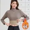 Nueva Camiseta Básica de Terciopelo Grueso para Mujer para Otoño e Invierno Cuello Medio-Alto Ropa Exterior Top Ajustado de Manga Larga Cálido y Versátil