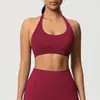 Top Esportivo de Tricô Sem Costura Cor Sólida, Decote Halter, Costas Bonitas, à Prova de Choque, Reunião, Respirável, Justo, Roupa Fitness