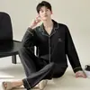 Pijama para hombre, algodón puro, cuello de camisa, manga larga, corte holgado, casual, nuevo conjunto para casa primavera/otoño, se puede usar para salir