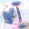 Cristal rosa, aventurina, ágata, artesanías de piedra natural en bruto, rodillo de masaje y tabla gua sha set, masajeador rodillo de jade