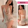Lencería de una pieza estilo francés para mujer, primavera y verano, encaje de pura seducción transparente con cuello halter, para bustos pequeños, atuendo para citas