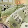 Juego de Cama de Terciopelo de Leche para Dibujos Animados de Cuatro Piezas Invierno Engrosado Coral Terciopelo Cálido Sábanas y Sábanas Ajustadas Juego de Ropa de Cama de Tres Piezas