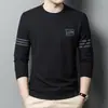 Camiseta de Manga Larga de Primavera para Hombre Camiseta Básica Cuello Redondo Superior Camiseta Joven y de Edad Media Casual Camiseta de Gofre Generación de Hombres