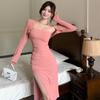 Vestido Platycodon de Deseo Puro Vintage Francés Abrigo Corto de Manga Larga Chal Sin Tirantes Cubre Piel Vestido con Abertura en la Cadera