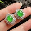 Aretes de mujer de aguja de plata 925 con incrustaciones de calcedonia verde, ágata rosa, moda, jade, para novia, joyería