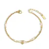 Moda Europeia e Americana Transfronteiriça Exquisita Pulseira de Aço Inoxidável Corrente Dupla Pulseira de Pérolas Estrela Pulseira Simples Versátil