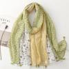 Lenço Yi Tao toque de algodão e linho fio de Bali fino primavera e verão amarelo verde três cores fresco pequeno floral moda xale feminino