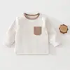 Directo de Fábrica Tops para Niños y Niñas Cuatro Estaciones Rayas Bloques de Color Bolsillo Capa Base Ropa de Bebé Sudadera con Capucha de Forro Polar Suave de Manga Larga
