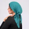 Pañuelo para la cabeza con lentejuelas de venta caliente transfronterizo europeo y americano, Gorro para quimioterapia, Pañuelo para la cabeza de color sólido curvo, Pañuelo para la cabeza multicolor con dos colas largas