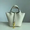 Bolsa feminina de couro bovino com camada superior de fio encerado costurado à mão, cesta de vegetais em TC, couro genuíno, bolsa balde 18cm, bolsa mensageiro mini portátil