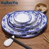 Kaibaiya Prato Redondo de Melamina Imitação Porcelana Azul e Branco Prato de Plástico Prato de Restaurante Chinês Prato de Frutas Comercial