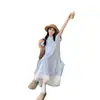 150 Camisa Vestido Corto para Hombre Rayas Francesas Manga Corta Estilo Vacaciones de Verano para Mujer Suelta Apilada Línea A Midi