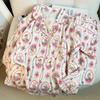 Novos Pijamas Outono e Inverno Femininos Algodão Nuvem Calça de Manga Longa Estampado Doce Fofo Gola Lapela Solto plus size Roupas de Casa
