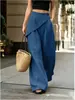 Pantalones de pierna ancha de cintura alta para mujer, corte holgado, color liso, diseño irregular, pantalones largos casuales, nuevos pantalones largos de lino de verano hasta el suelo