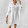 Camisa de Manga Larga de Algodón Tencel Rústico Blusa de Playa Cardigan Exterior Protector Solar para Vacaciones Protector Solar para Bikini Traje de Baño