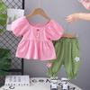 Traje de camisa para niña 2024 Verano Nuevo Rayado Sencillo Dos piezas Ropa Linda Ropa Rayada Estilo Coreano Set
